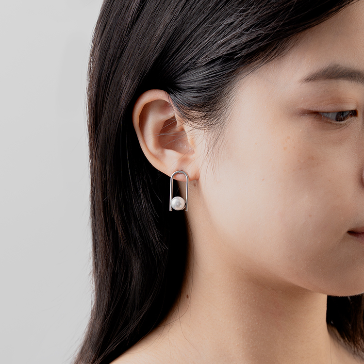 miramira珠光｜耳墜線條單顆珠墜耳環D1915-銀34736