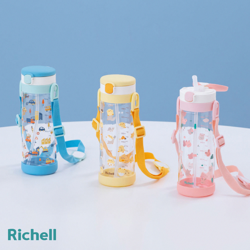 【Richell 利其爾】Aqulea 第5代 AQ吸管水杯 450mL (含底座) - 三色