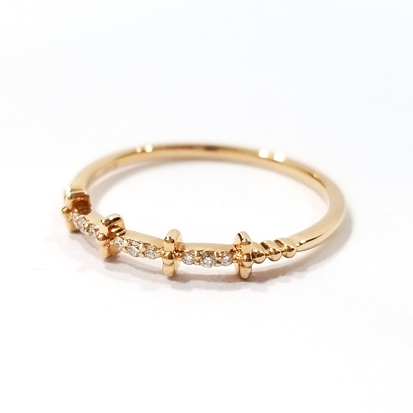 18K玫瑰金天然鑽石珠邊戒指