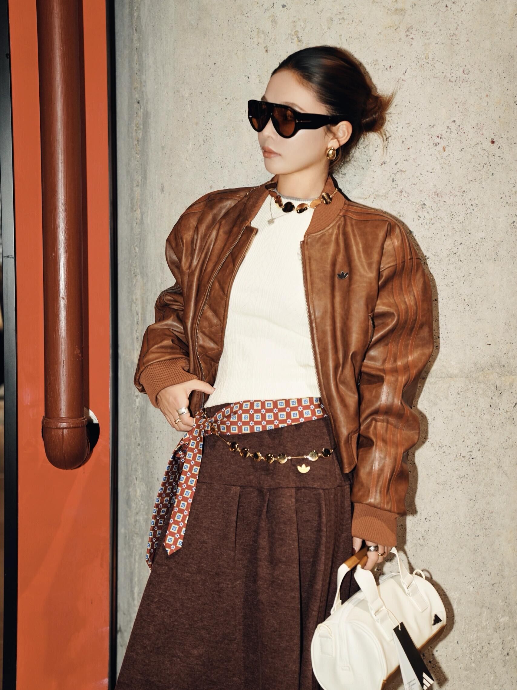 代購-Adidas Originals PU JACKET PAD 寬鬆保暖復古 皮外套 咖/黑 KC2655/KC2656