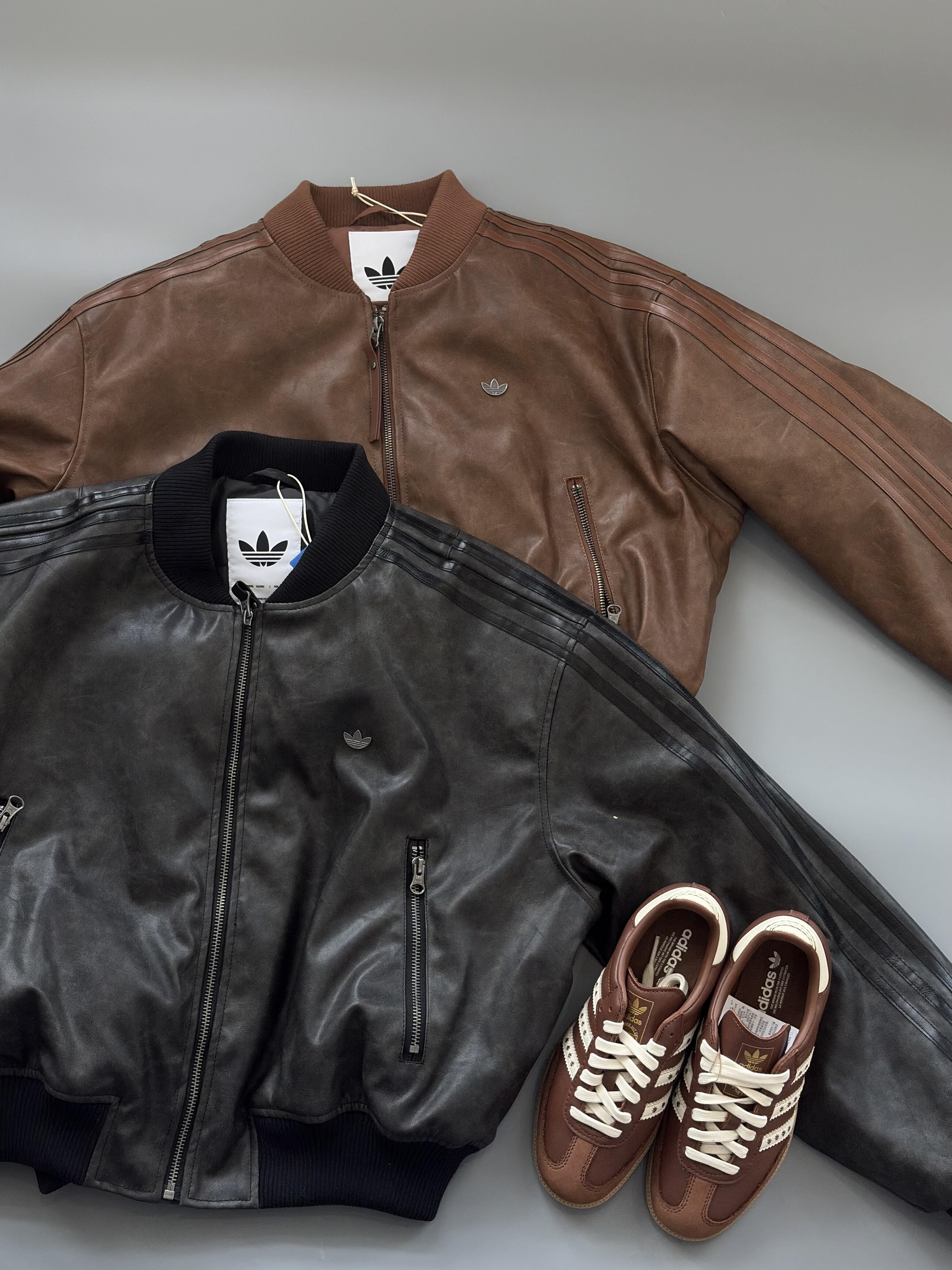 代購-Adidas Originals PU JACKET PAD 寬鬆保暖復古 皮外套 咖/黑 KC2655/KC2656