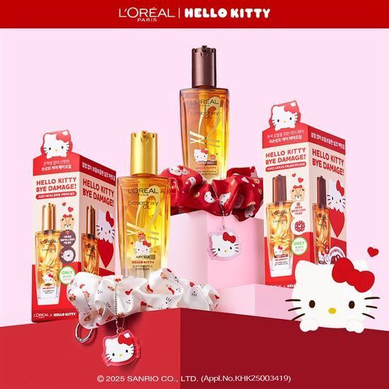 《olive young 連線》 L'Oreal Paris  x hello kitty total repair 5 extraordinary oil 100ml set