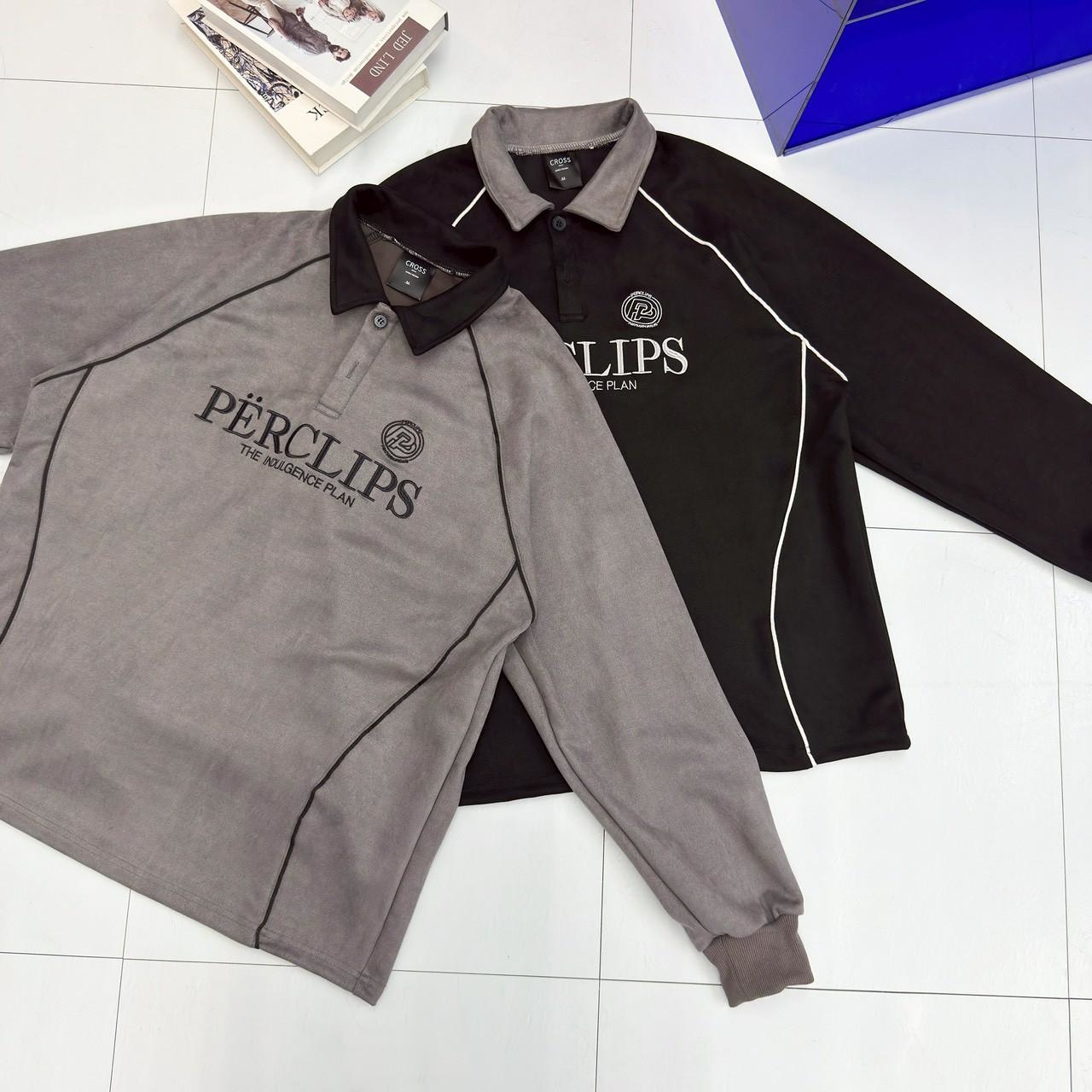 PERCLIPS 刺繡撞色麂皮POLO衫 98297