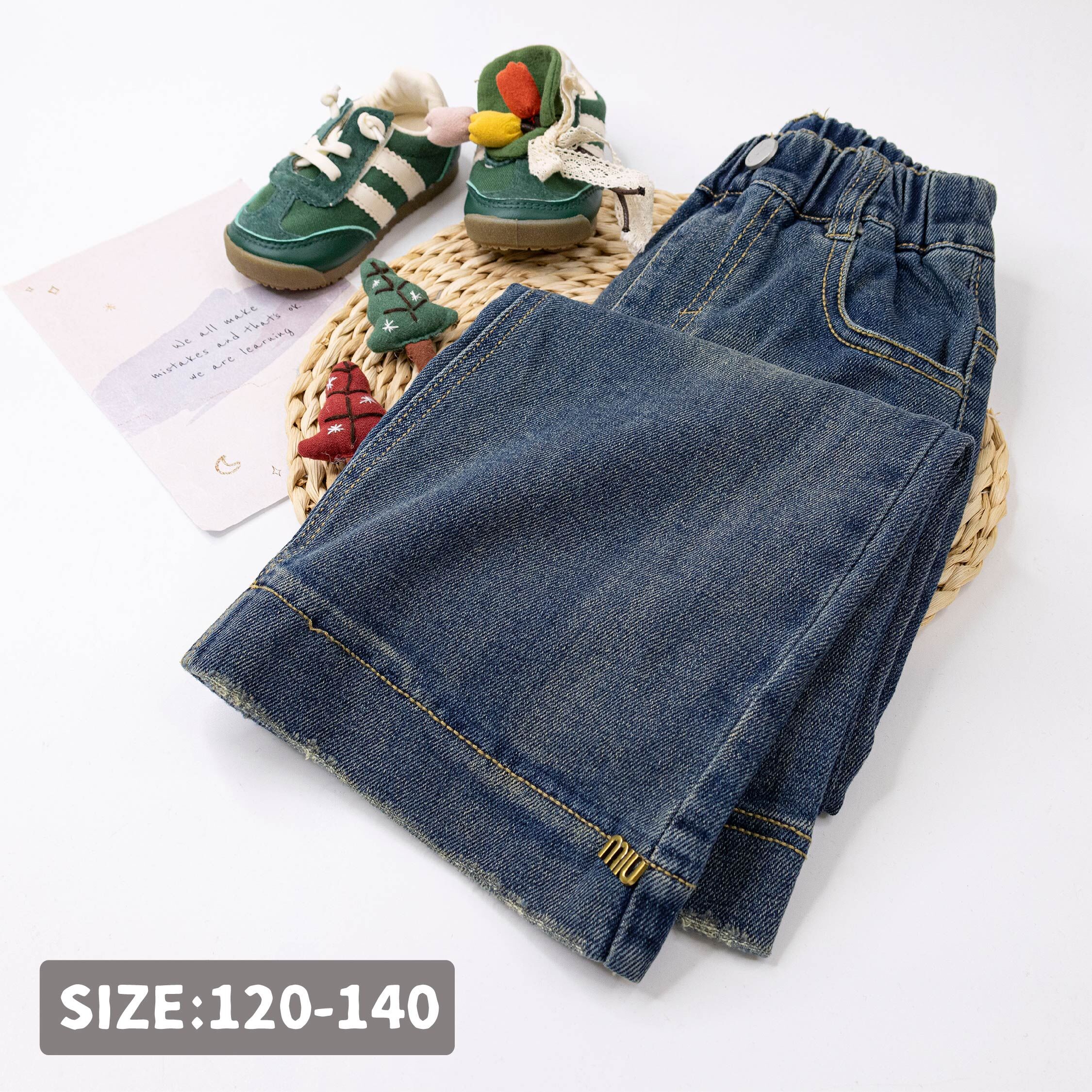 【H55531】金屬裝飾微刷破牛仔褲