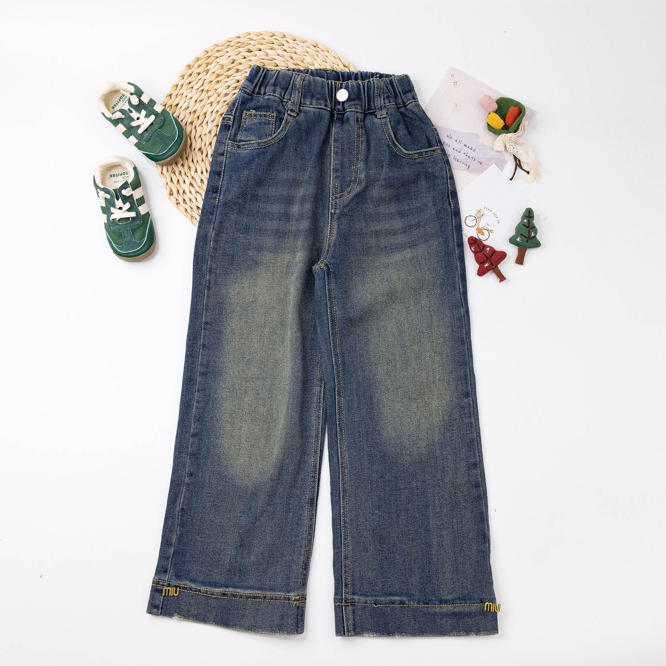 【H55531】金屬裝飾微刷破牛仔褲