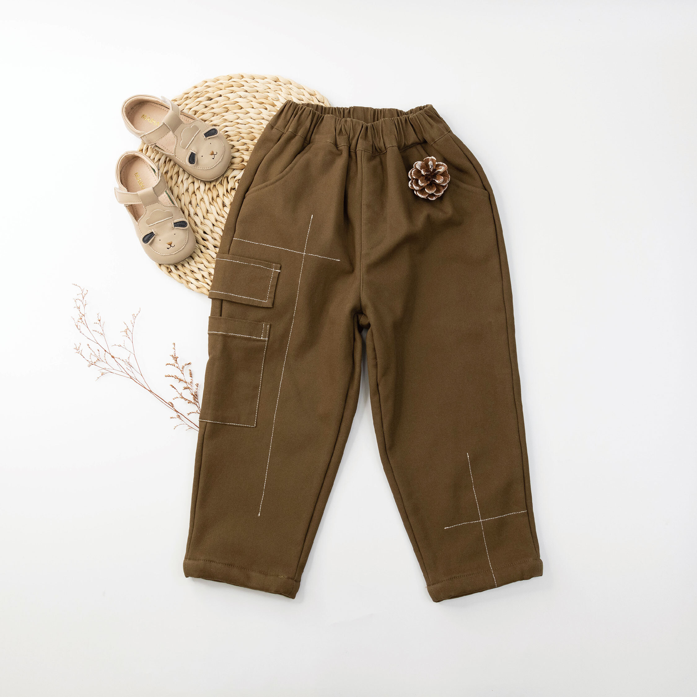 【H35689】質感十字車縫內刷毛休閒褲＊二色