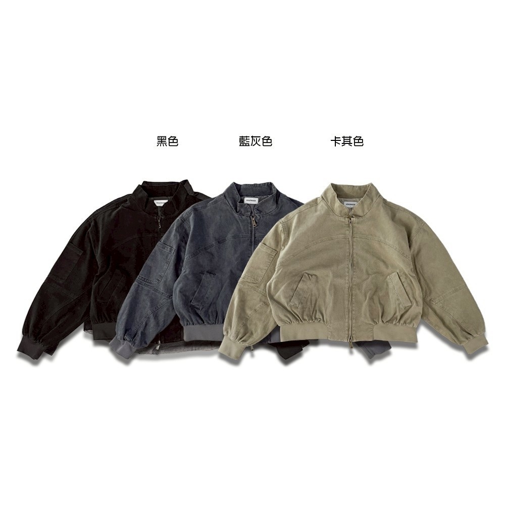 立領boxy短寬水洗外套 68874