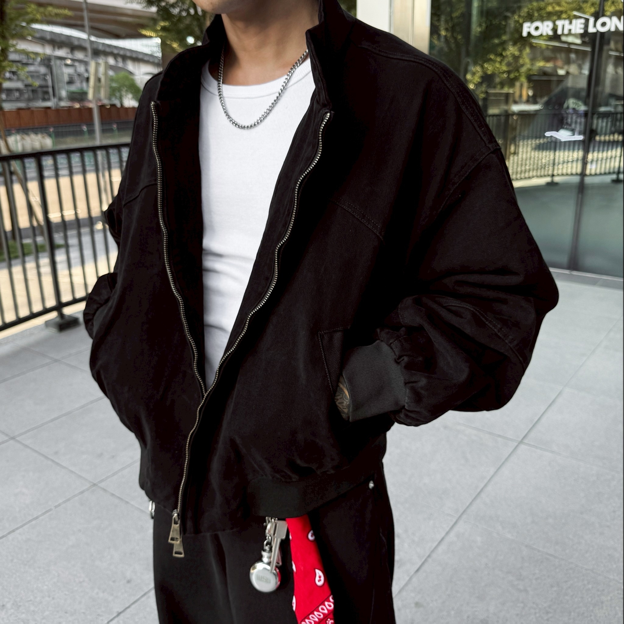 立領boxy短寬水洗外套 68874