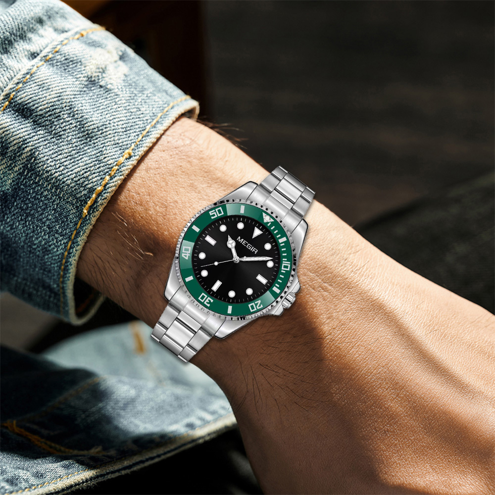 【MEGIR美格爾】MN2050G 潮流 真三眼 日期顯示 夜光 矽膠錶帶 石英 手錶