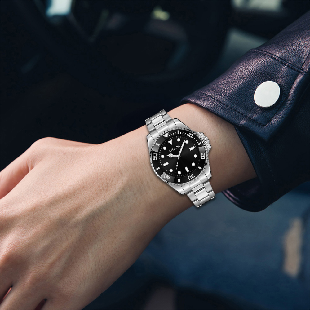 【MEGIR美格爾】MN2050G 潮流 真三眼 日期顯示 夜光 矽膠錶帶 石英 手錶