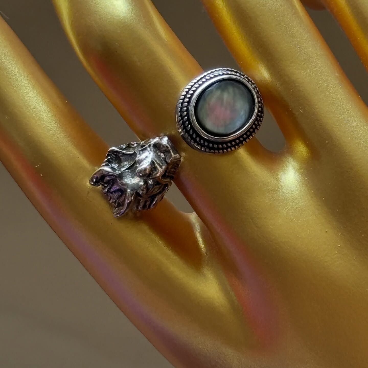 [原石]  黑母貝 龍 戒指