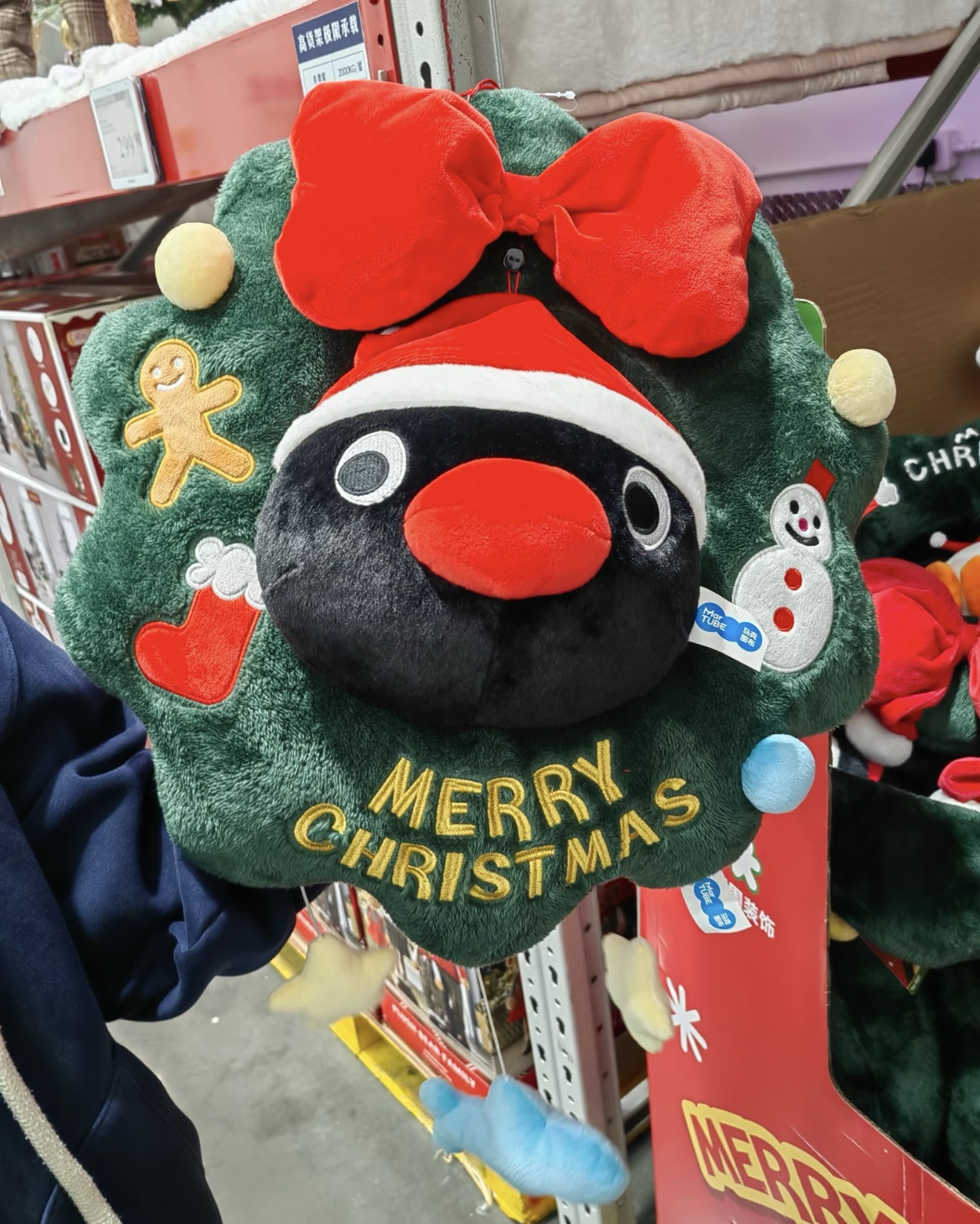 <正版授權>PINGU 企鵝家族 聖誕毛絨抱枕 花環 掛件