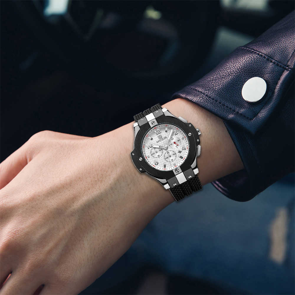 【MEGIR美格爾】MN2050G 潮流 真三眼 日期顯示 夜光 矽膠錶帶 石英 手錶