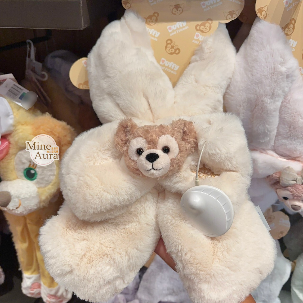 達菲 Duffy 絨毛大頭 蝴蝶結 造型圍巾 圍脖 -上海迪士尼樂園