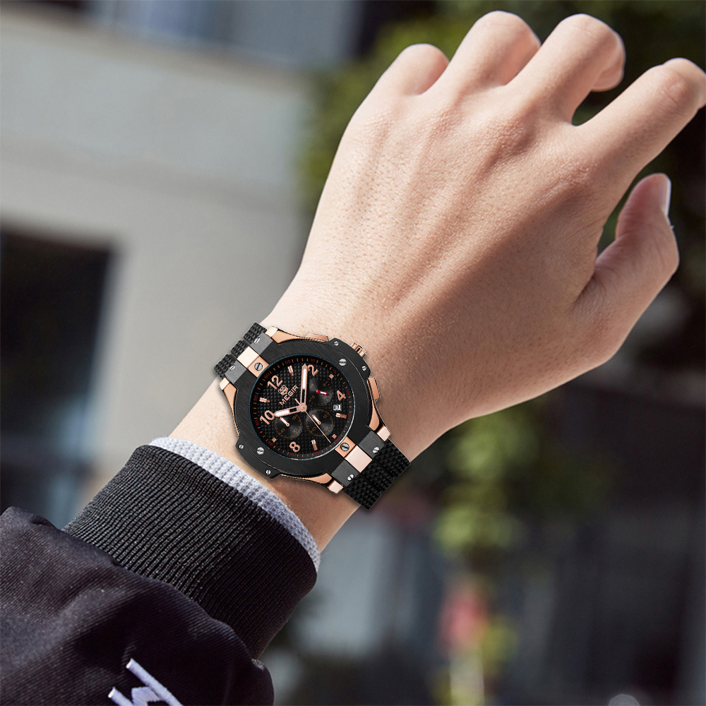 【MEGIR美格爾】MN2050G 潮流 真三眼 日期顯示 夜光 矽膠錶帶 石英 手錶