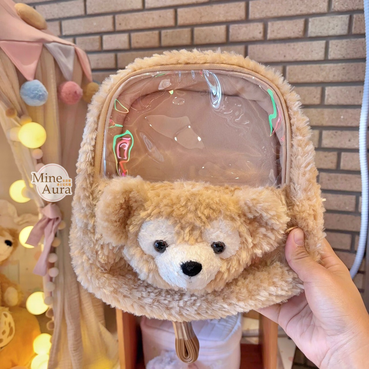 達菲 Duffy 絨毛 大頭造型 透明設計 後背包 -上海迪士尼樂園