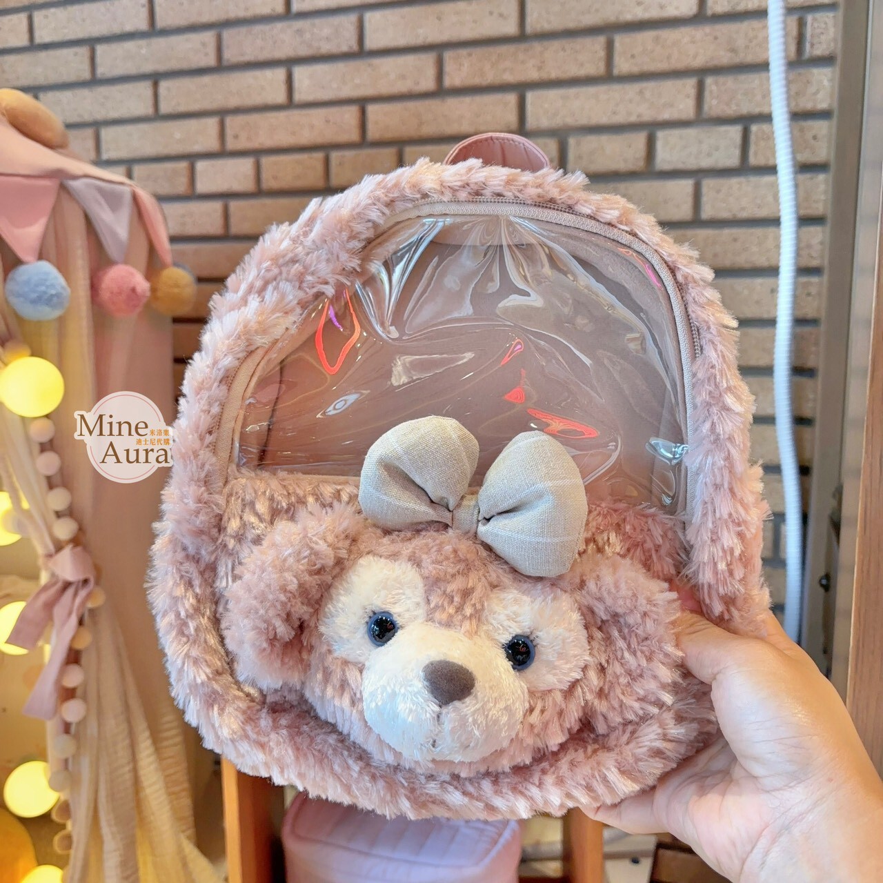 雪莉玫 ShellieMay 絨毛 大頭造型 透明設計 後背包 -上海迪士尼樂園