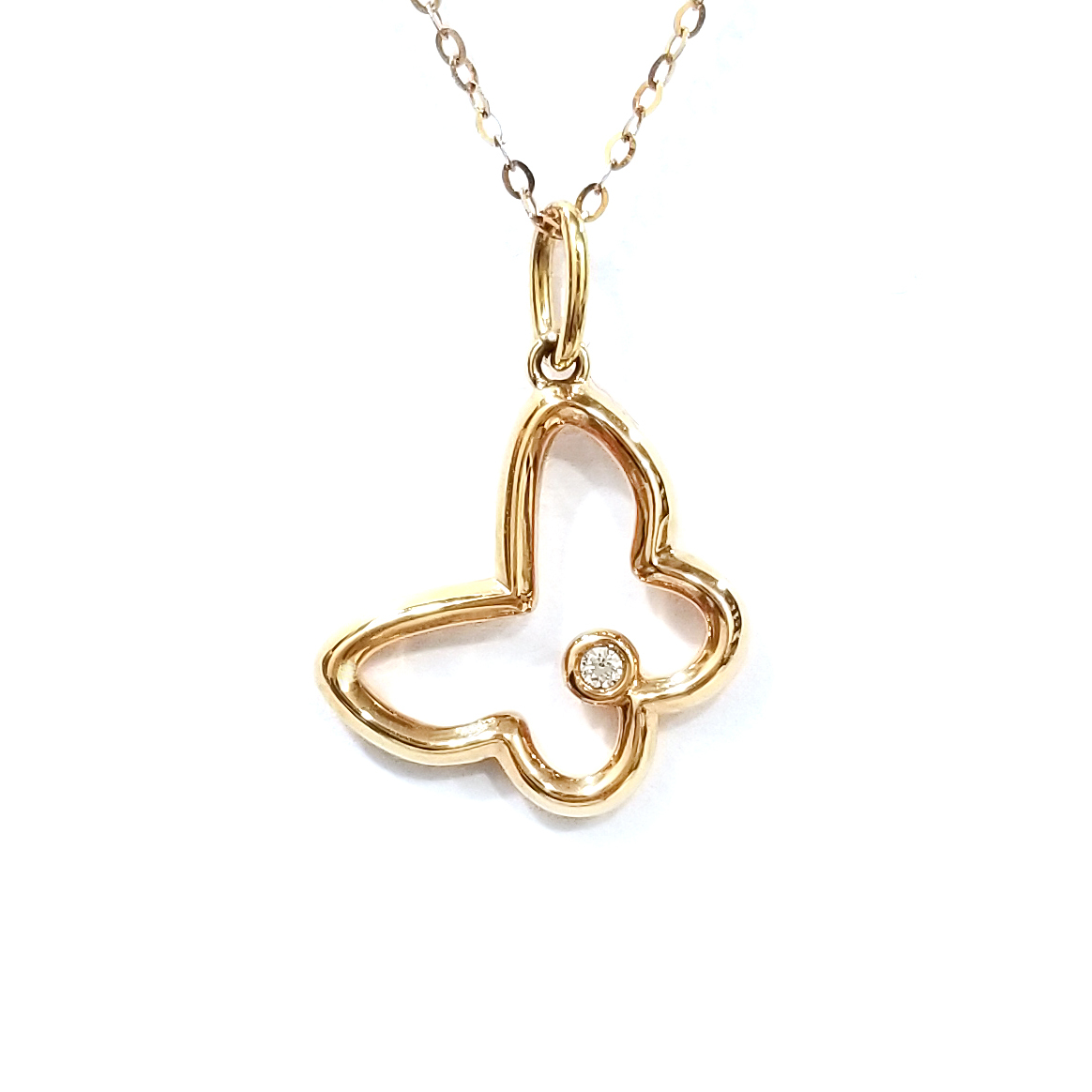 18K玫瑰金天然鑽石蝴蝶吊墜