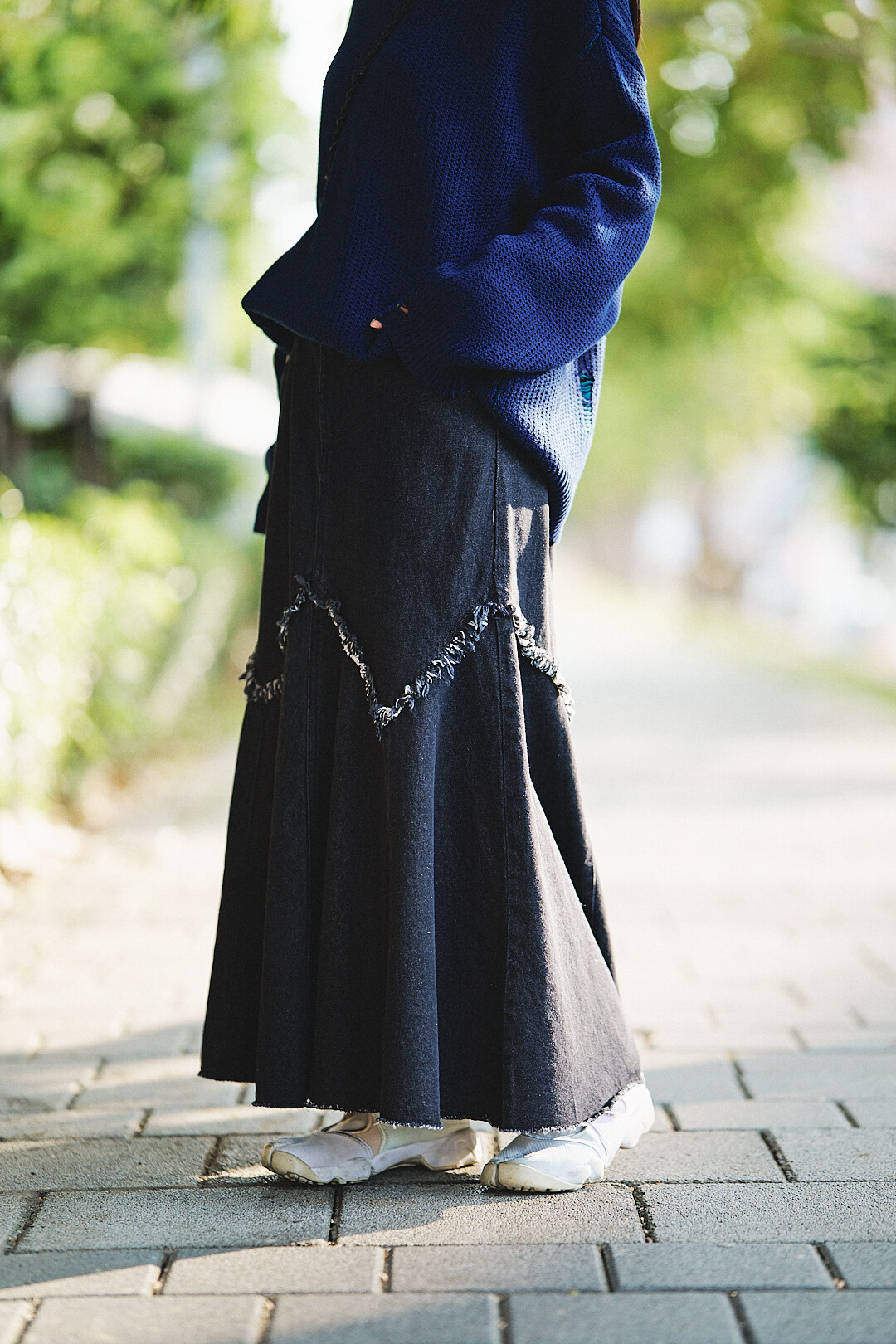 深淺夢！流蘇美人魚牛仔裙(三色-濃黑)