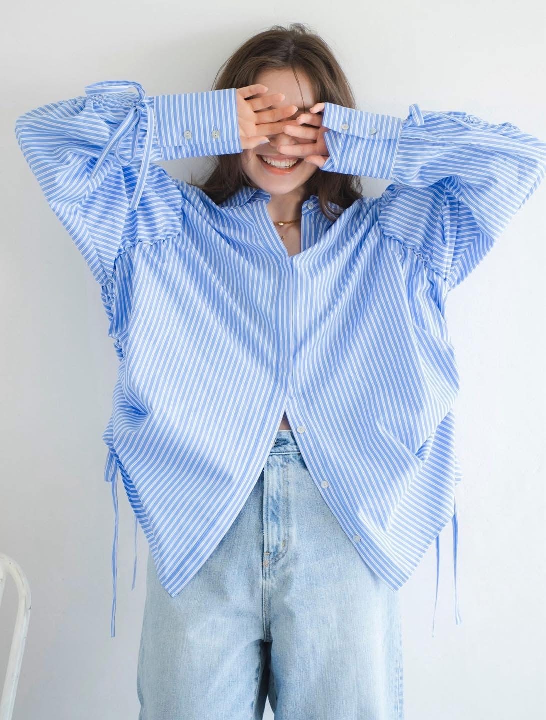 Ungrid  ギャザーデザインルーズシャツ藍（1125504398）