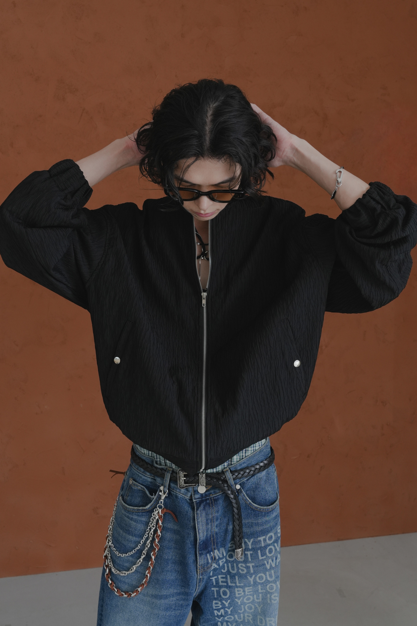 Pleated Round Neck Blouson #外套