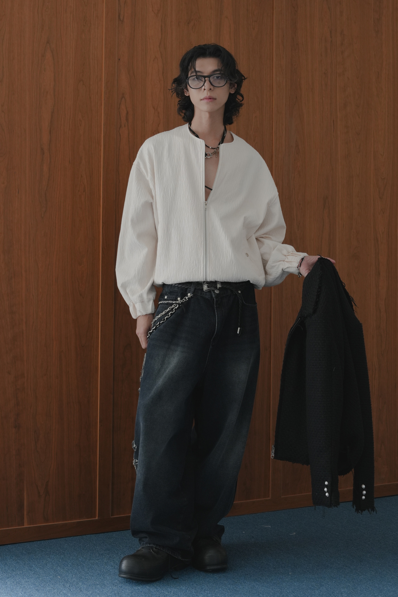 Pleated Round Neck Blouson #外套