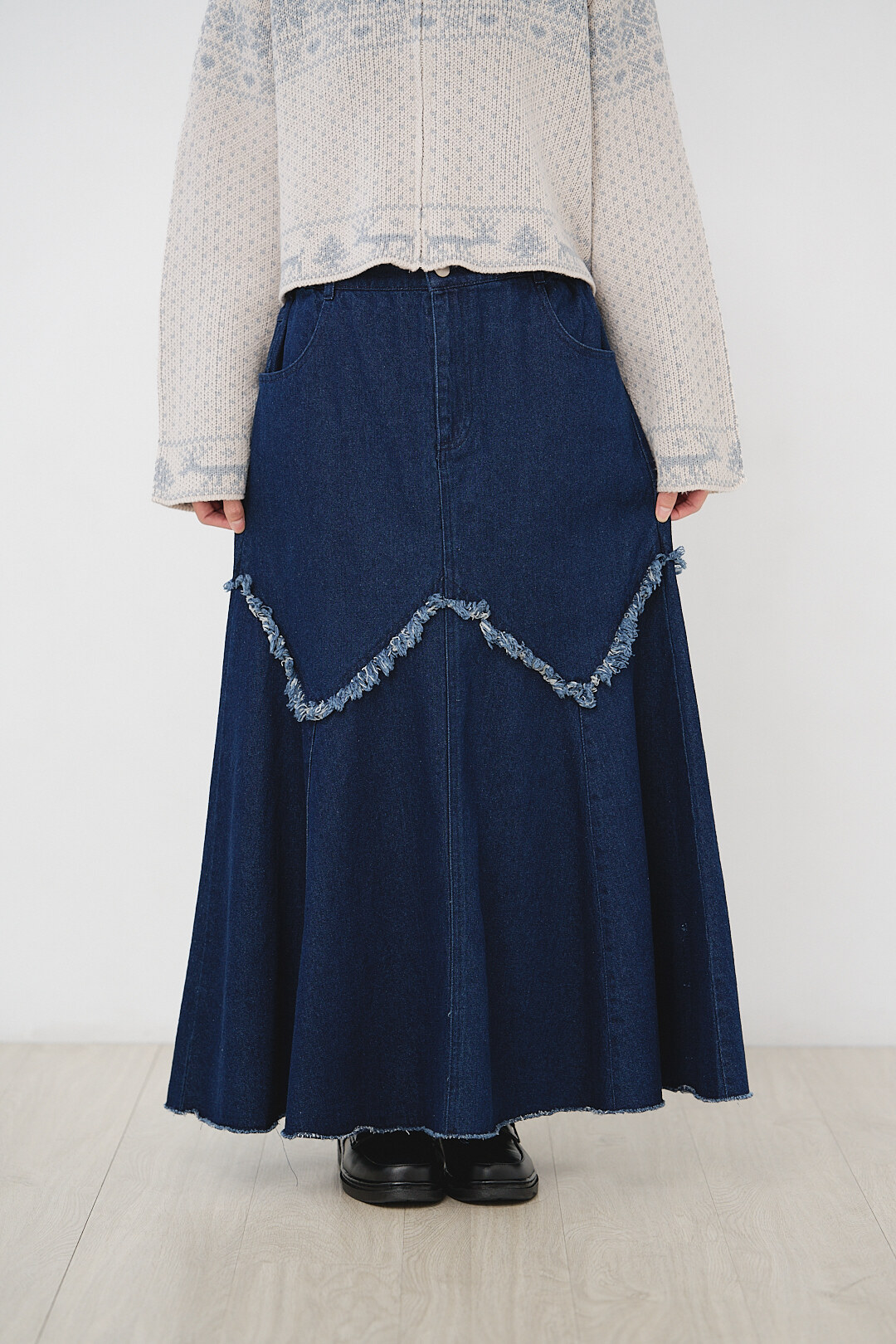 深淺夢！流蘇美人魚牛仔裙(三色-靛藍)