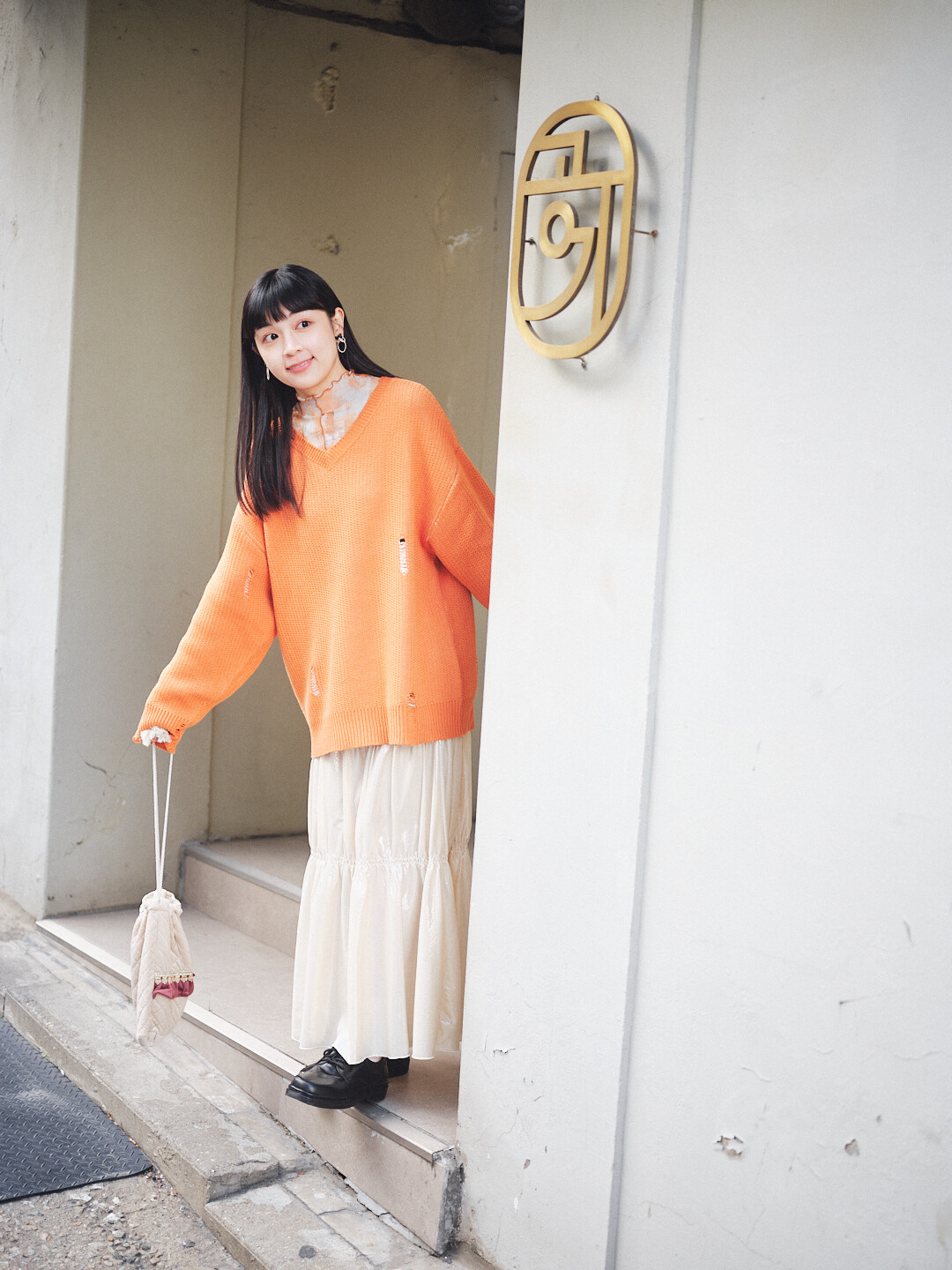 (預購)四隅柔光！4way ダメージ 針織毛衣(三色-橙子)