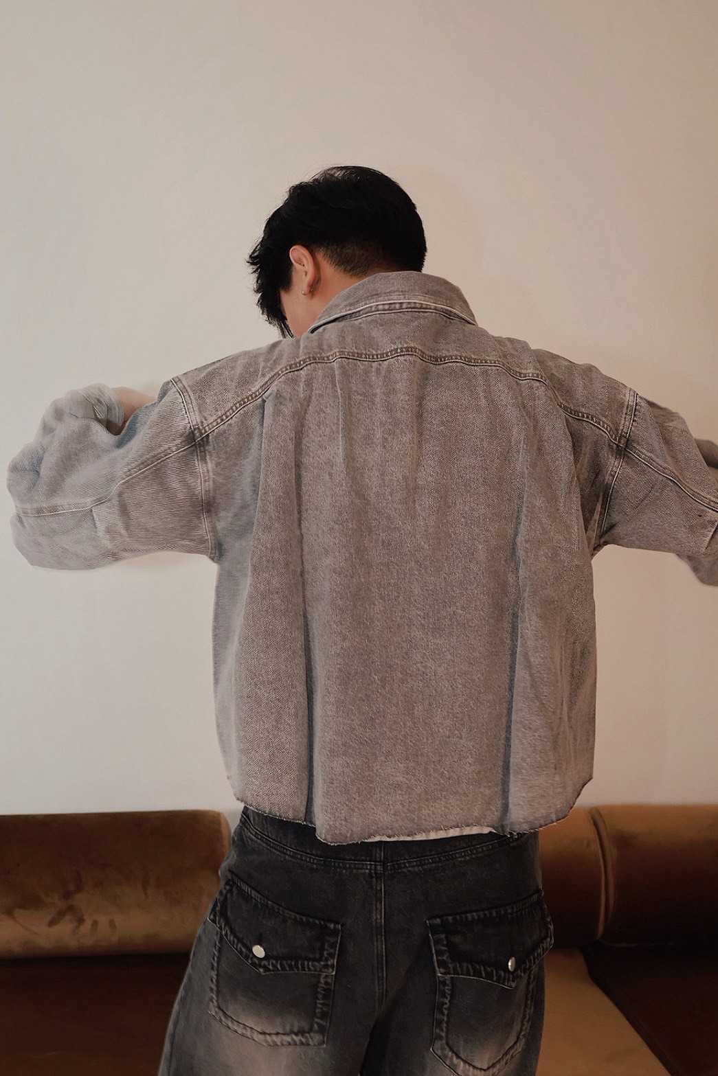 不修邊 釦子設計 落肩 #牛仔外套