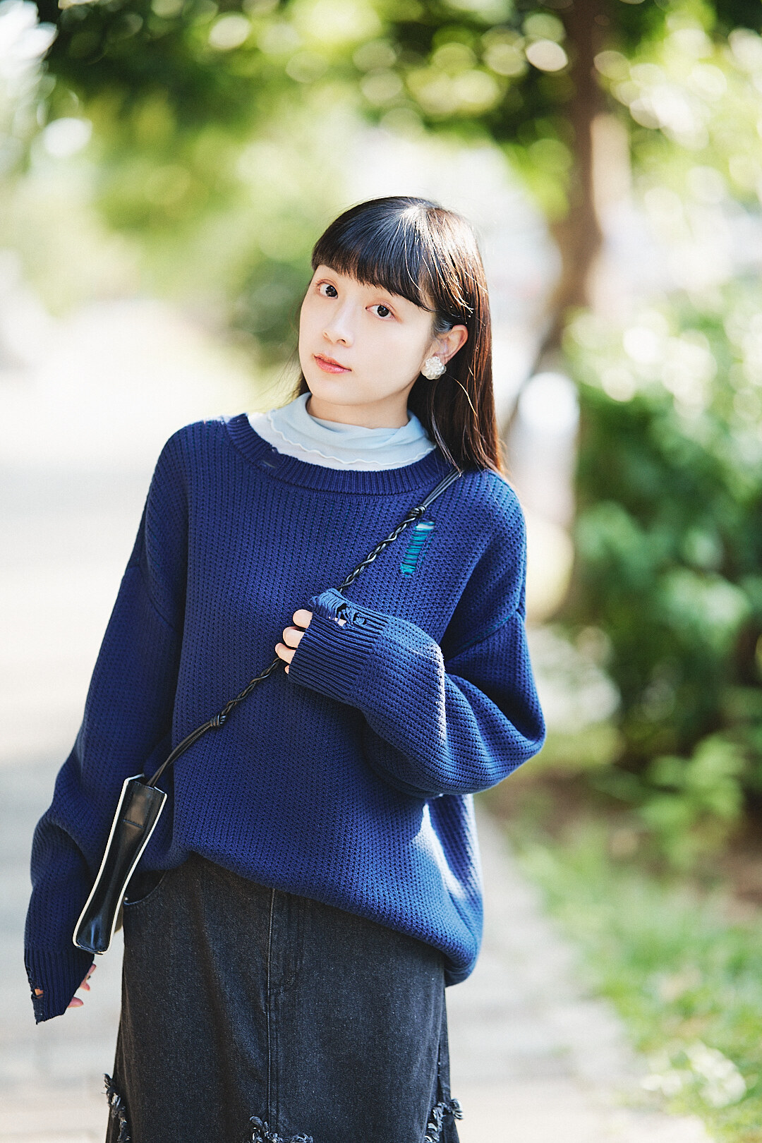 四隅柔光！4way ダメージ 針織毛衣(三色-海軍)