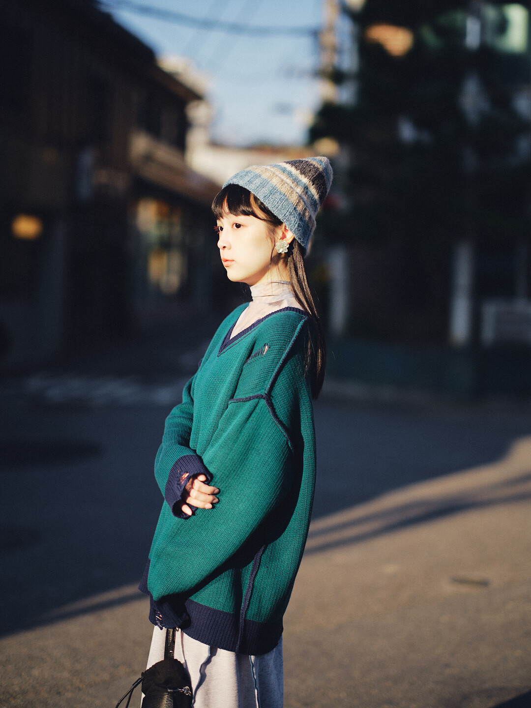 四隅柔光！4way ダメージ 針織毛衣(三色-海軍)