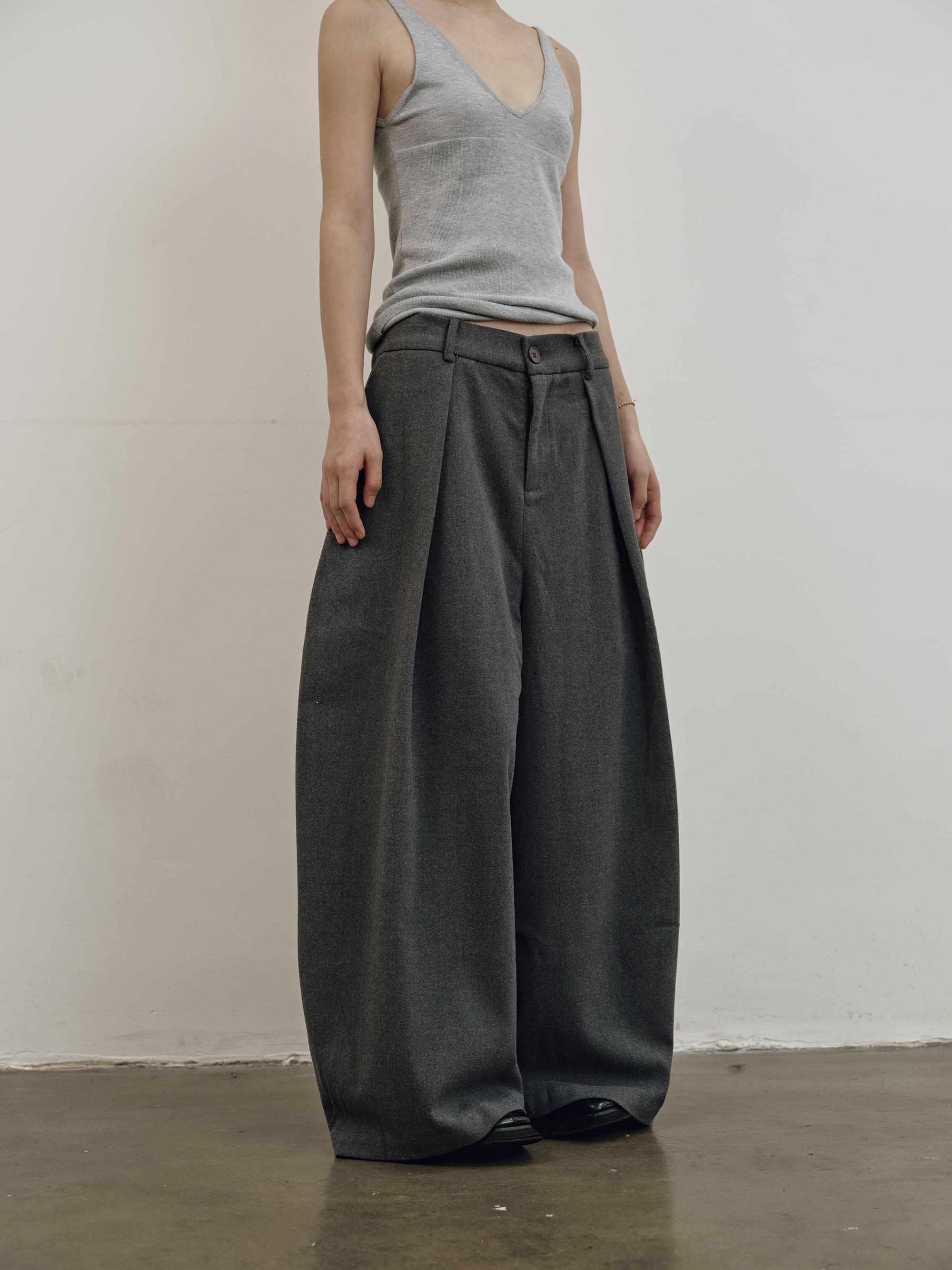 毛呢A字西裝長褲-灰