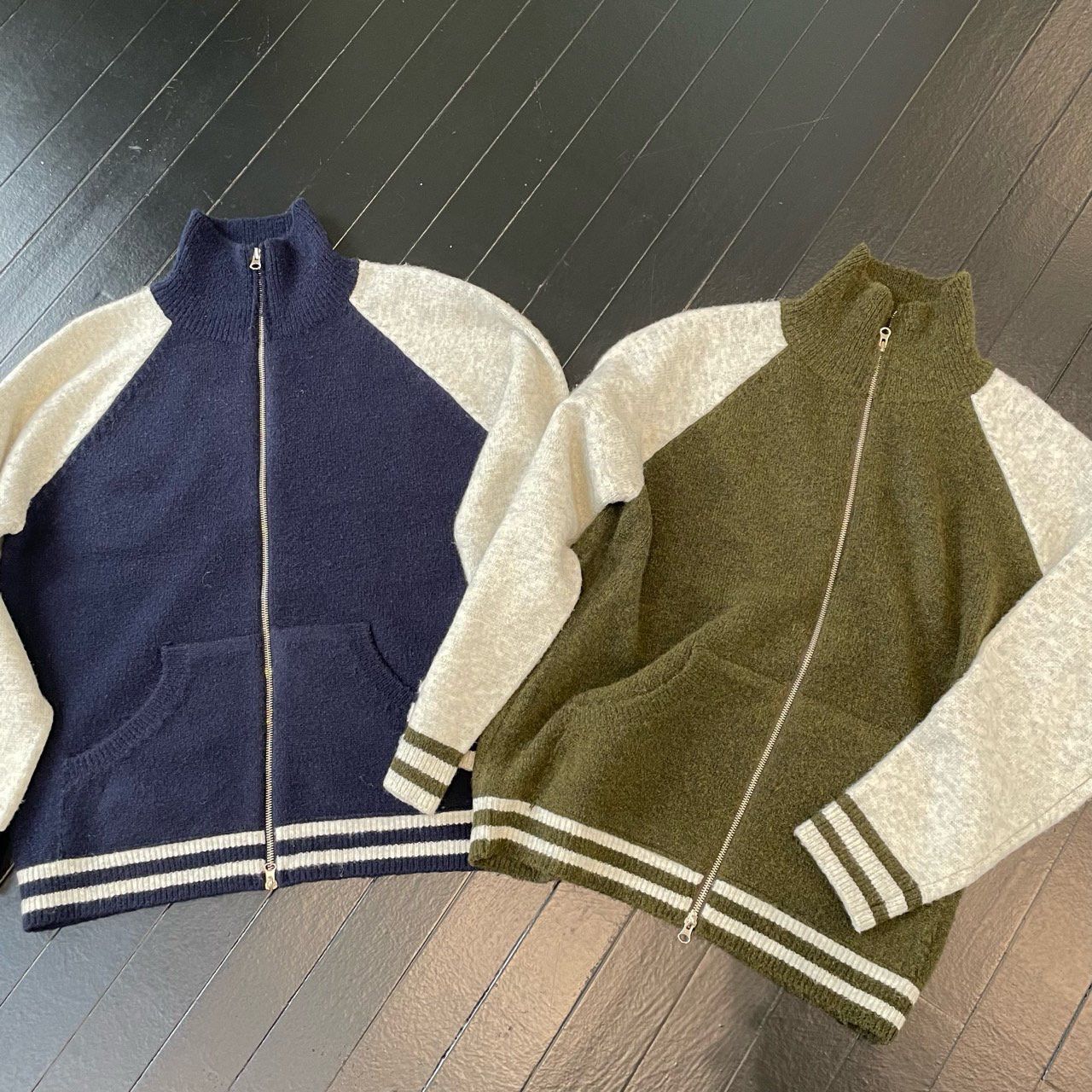 拼色連帽拉鍊針織外套 OREO-132JK