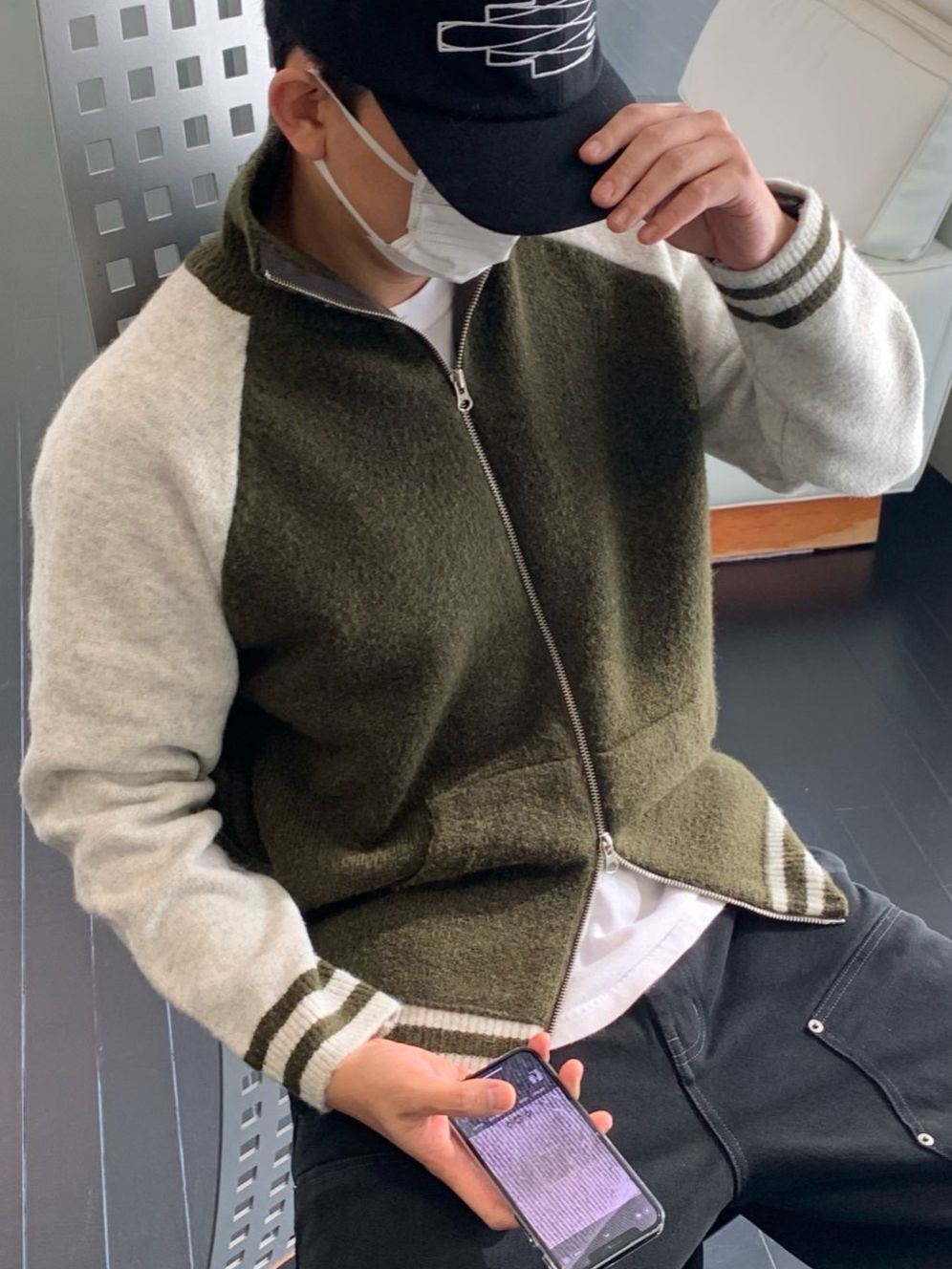 拼色連帽拉鍊針織外套 OREO-132JK