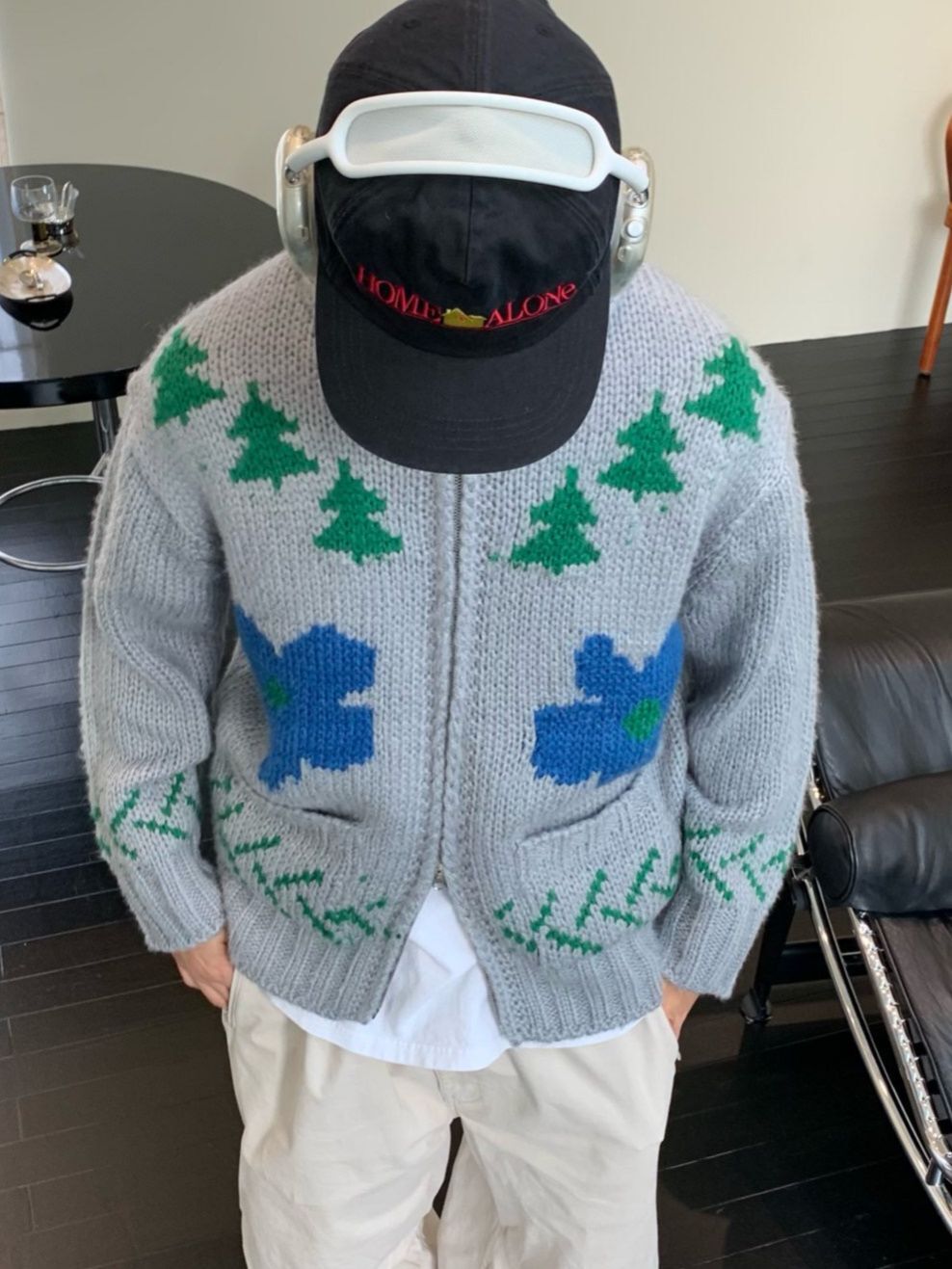 圖案拉鍊針織外套 OREO-133JK