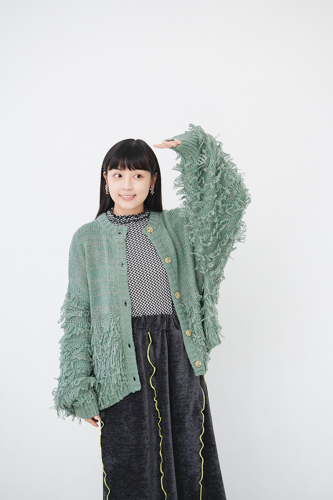 雲霧織！圈圈紗立體袖針織開衫(兩色-水綠)