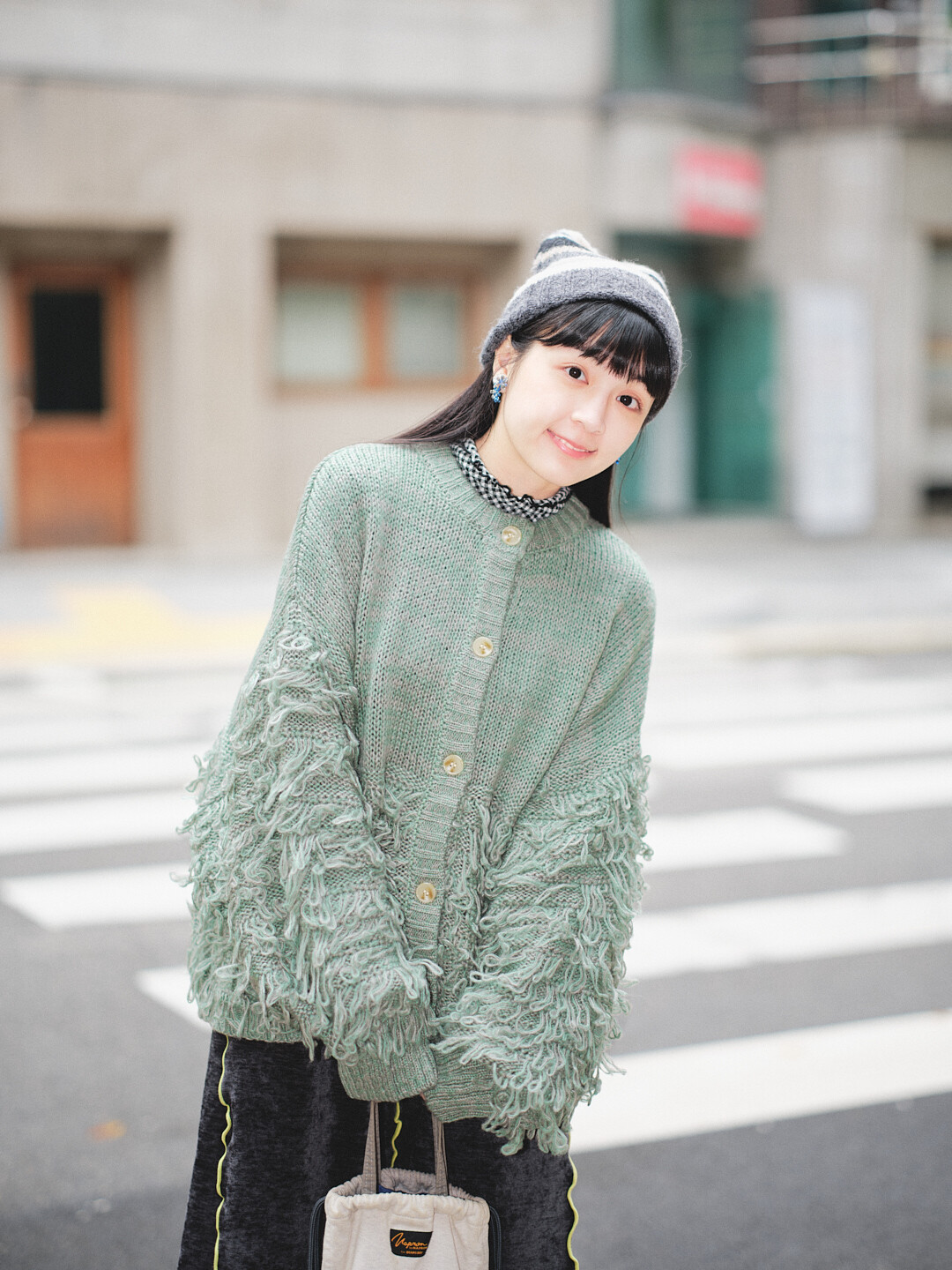 雲霧織！圈圈紗立體袖針織開衫(兩色-水綠)