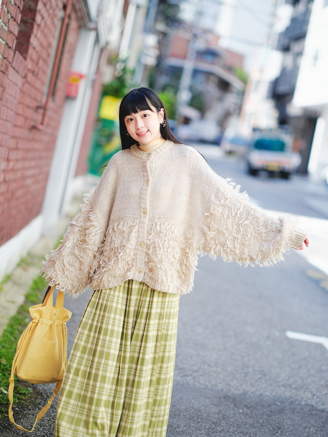 雲霧織！圈圈紗立體袖針織開衫(兩色-米)