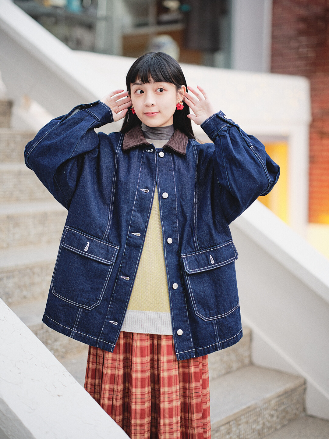 (限量)時空航行記！丹寧燈芯絨領夾克(兩色-海軍藍)