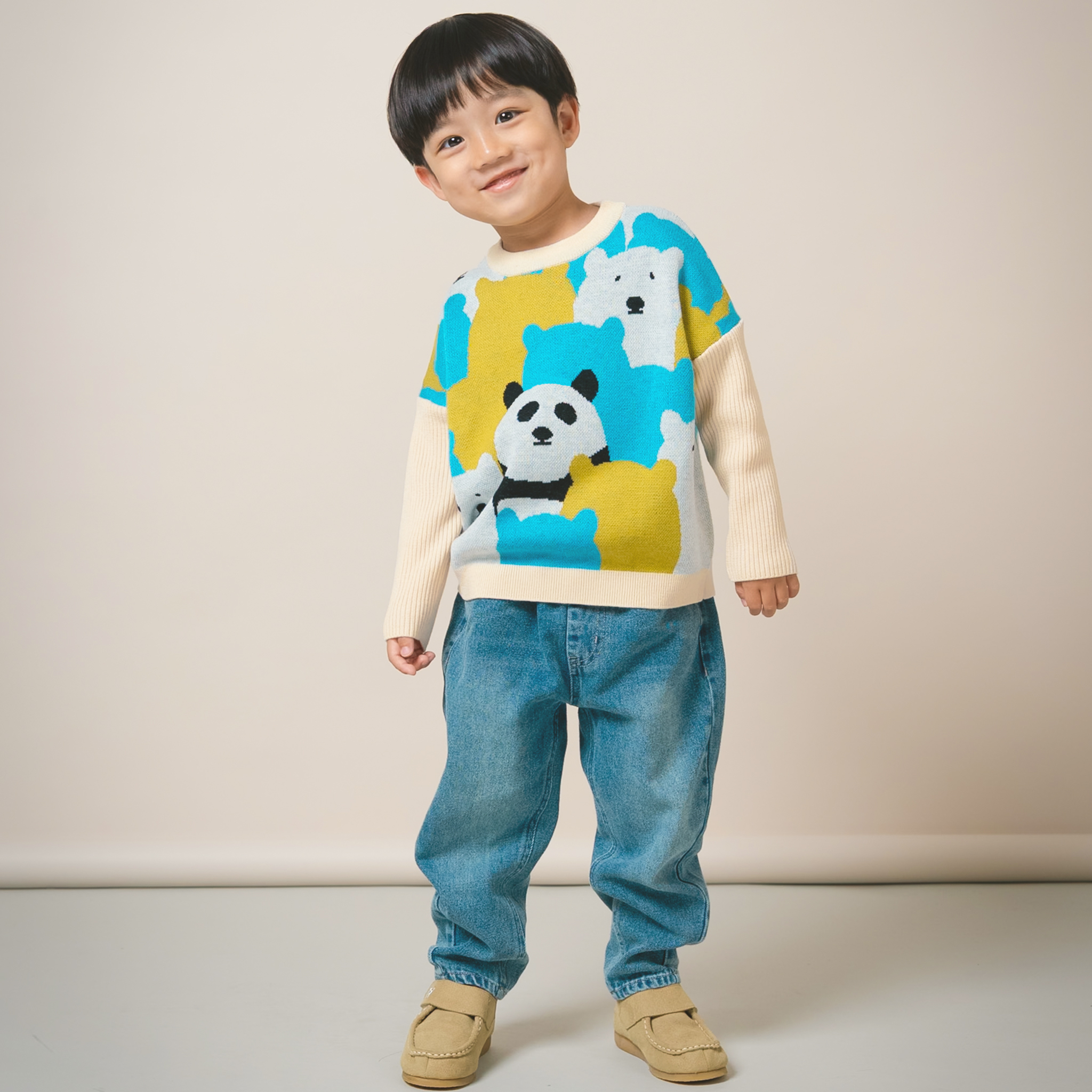 〖 Ami Amie 〗拼袖熊熊羊毛針織上衣