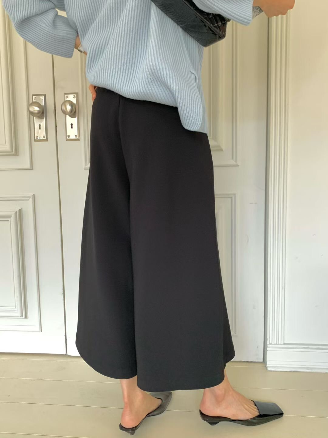 鬆緊腰挺版A字九分寬褲-F / 2色