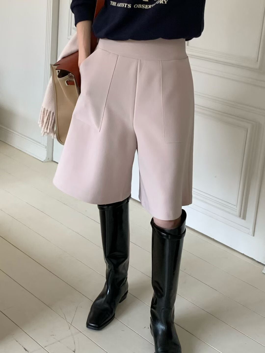 鬆緊腰雙大口袋五分褲短褲-F / 2色