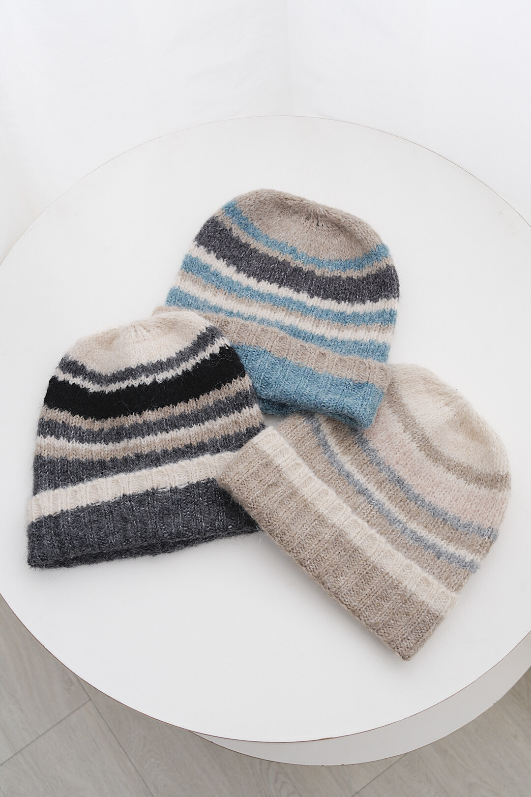 彩線集！多色條紋羊毛針織帽(三色)