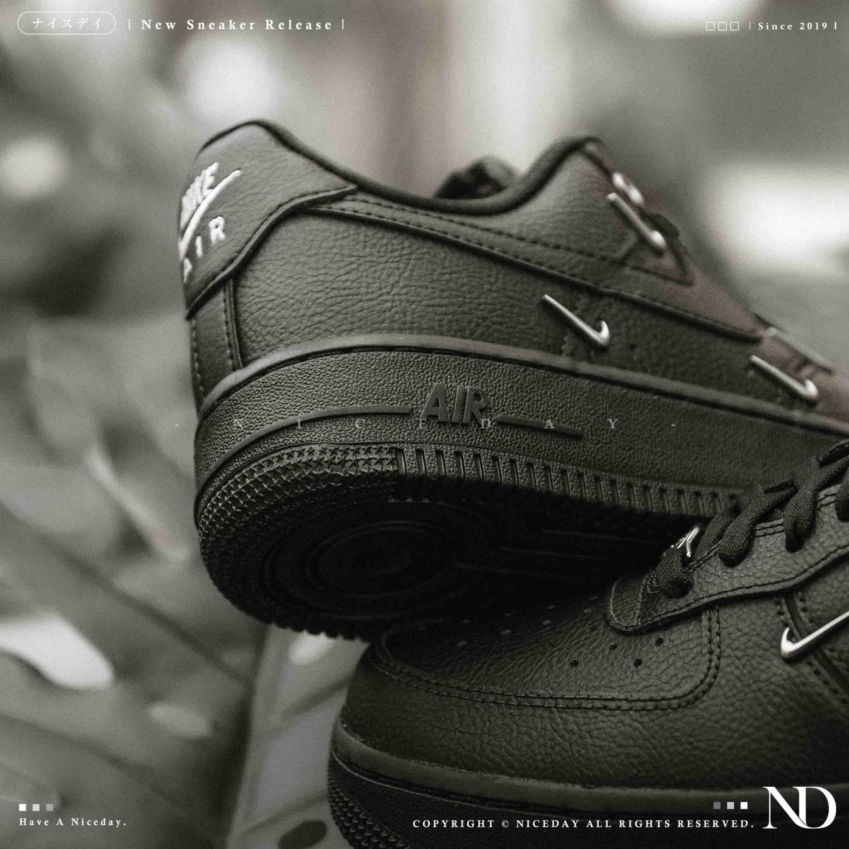 NICEDAY 現貨 NIke Air Force 1 黑銀勾 黑色 小銀勾 銀 女鞋 HQ1180-001