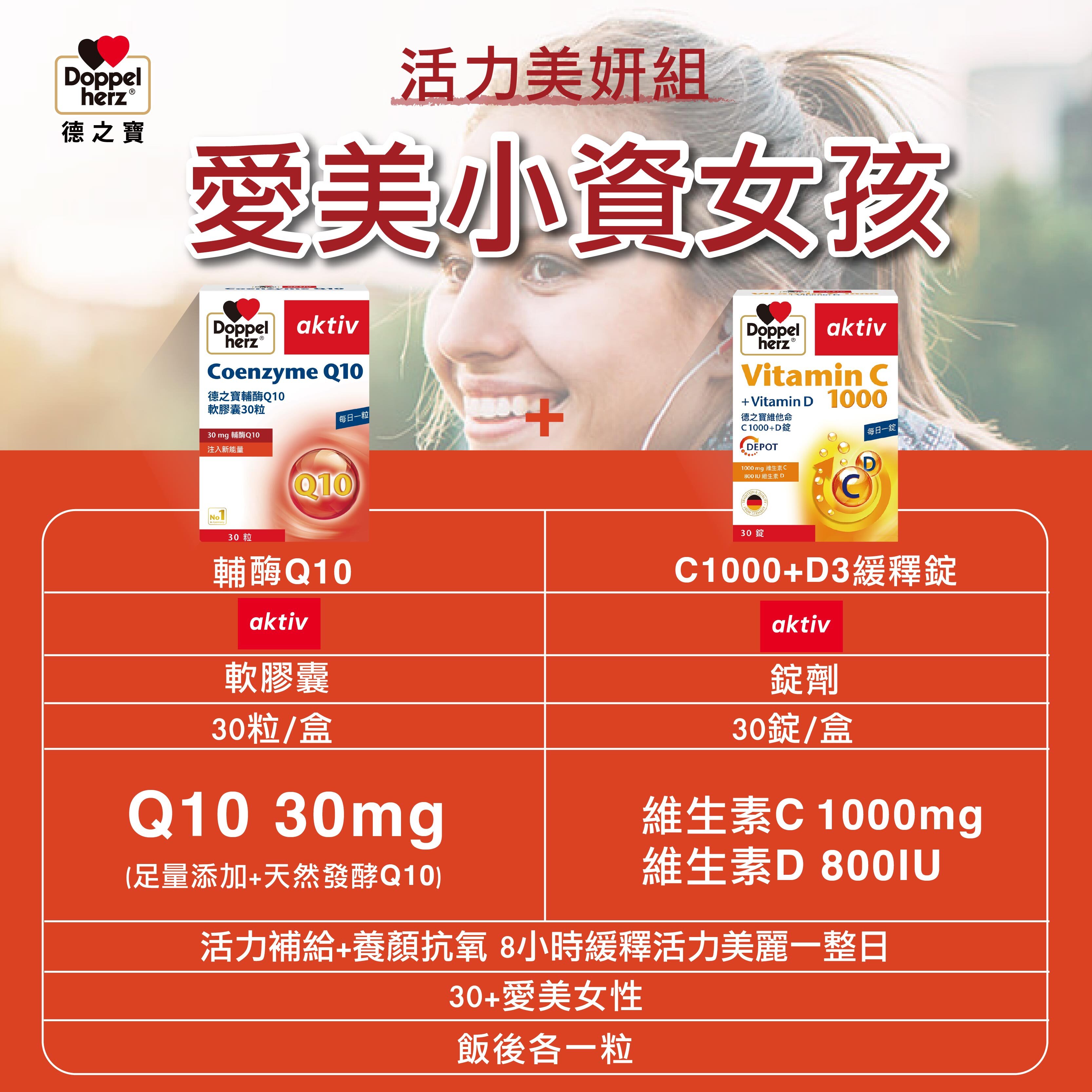 【活力美妍組】輔酶Q10膠囊 +C1000緩釋錠｜德之寶台灣官方直營店(德國雙心)