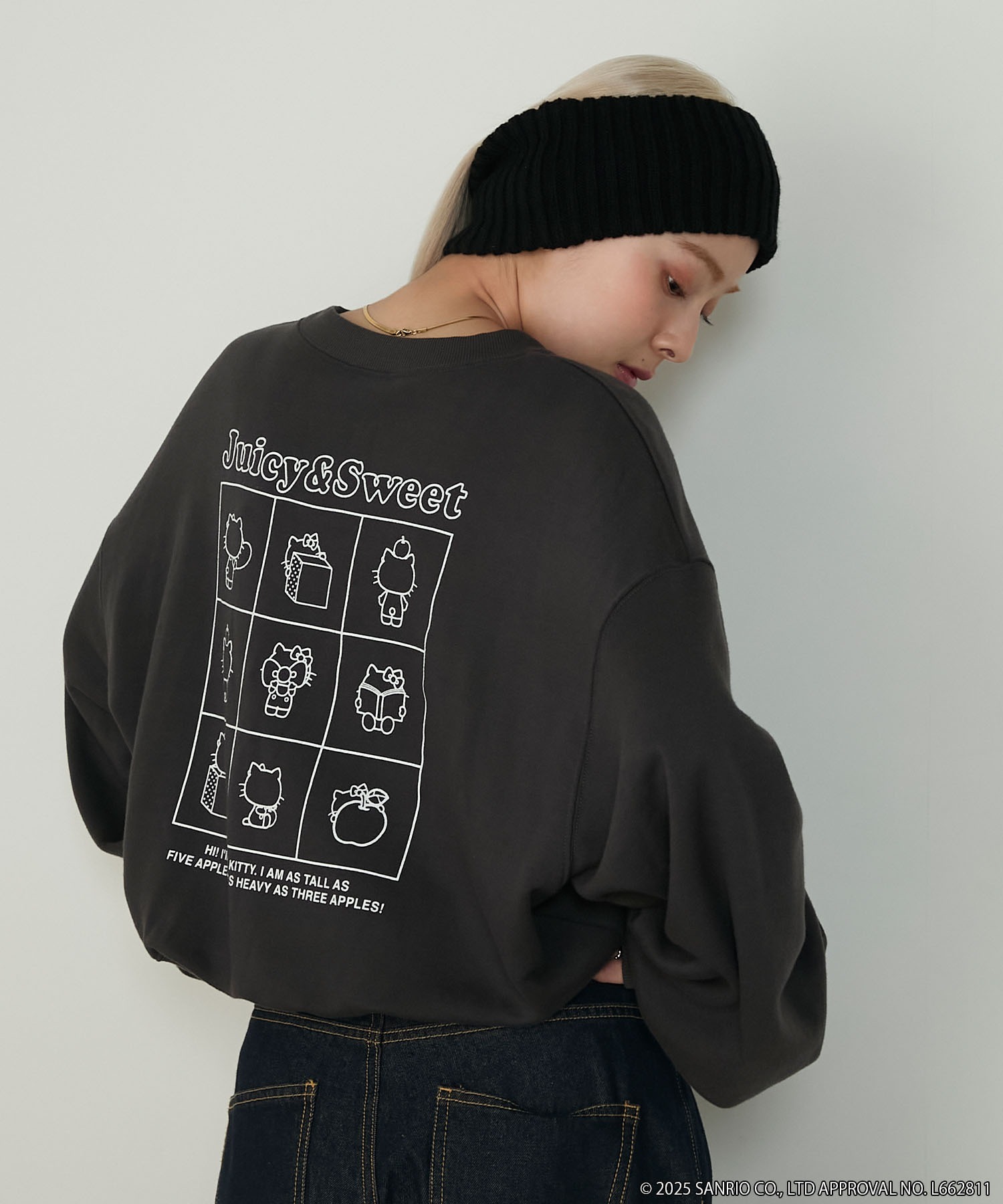 🇯🇵 HELLO KITTY x forksy. 三麗鷗家族 凱蒂貓 背後印花 寬鬆 落肩 微短版 大學T 長袖 / 預購