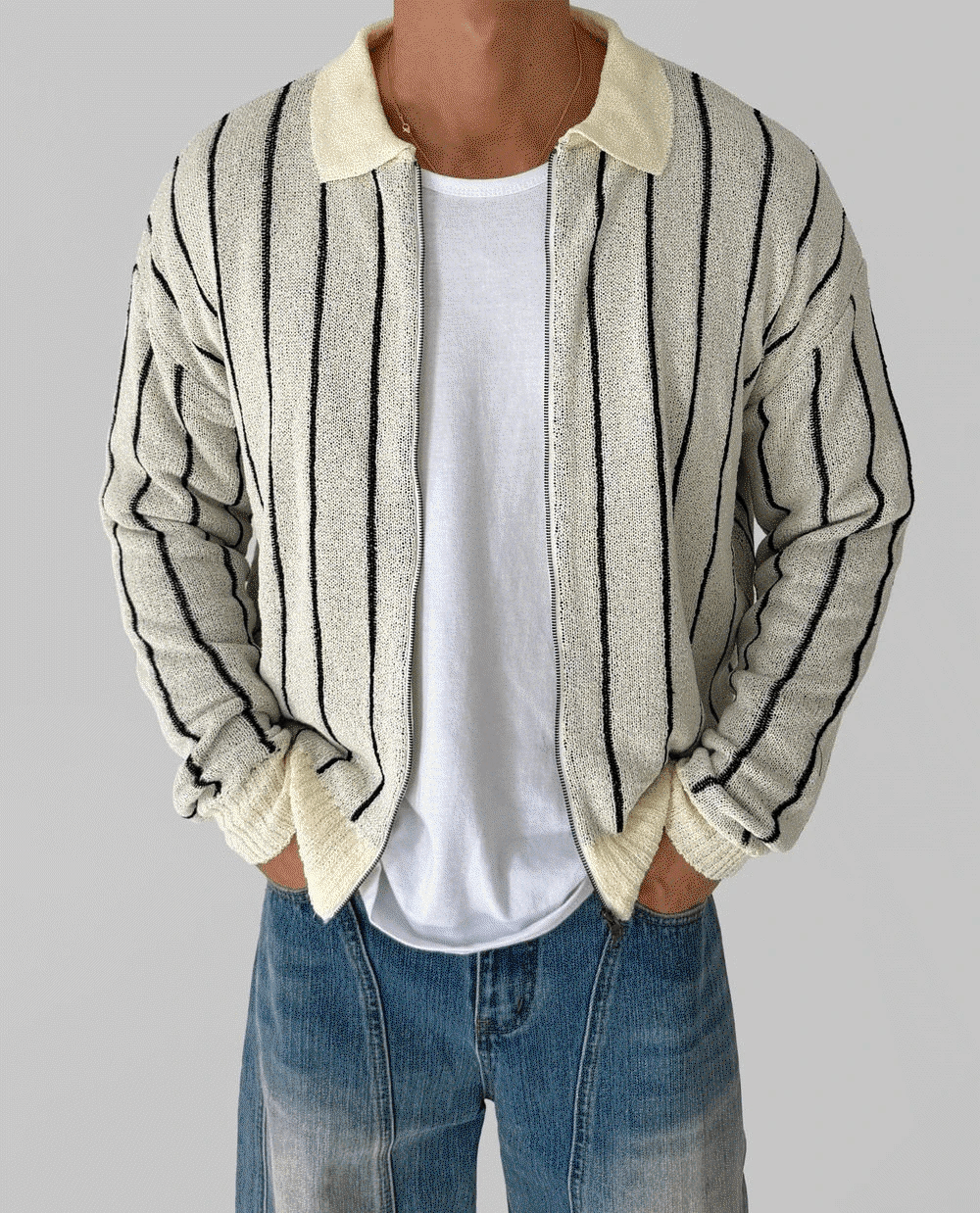 圈圈紗領子拉鍊針織衫