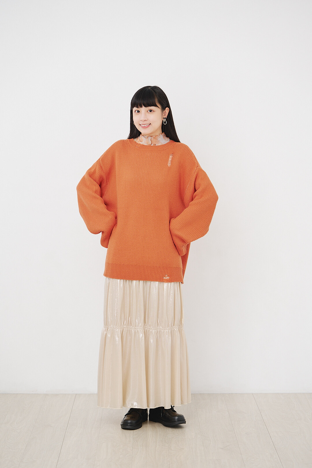 (限量)晨曦微光集！光澤層次半身裙(兩色-象牙)