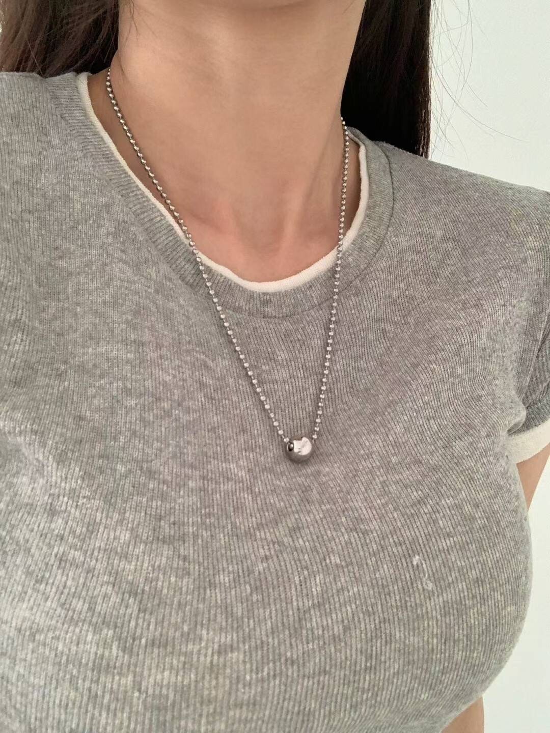 質感銀色球球造型珠珠鍊項鍊