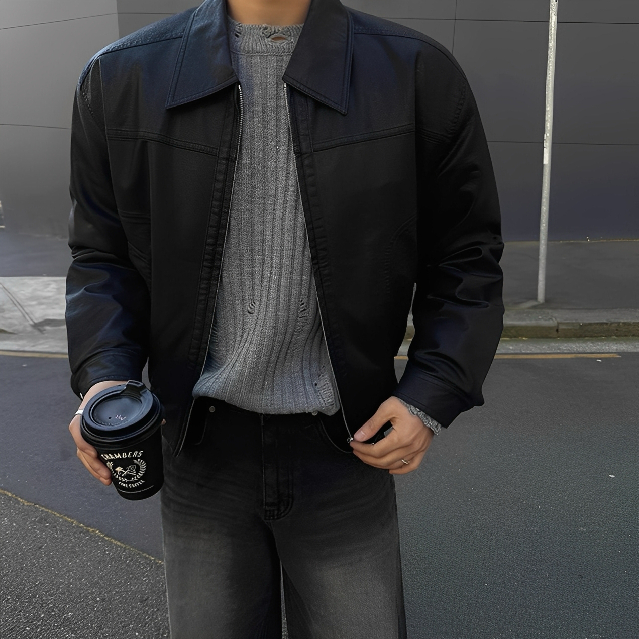 秋冬 簡約 短版 休閒 皮外套